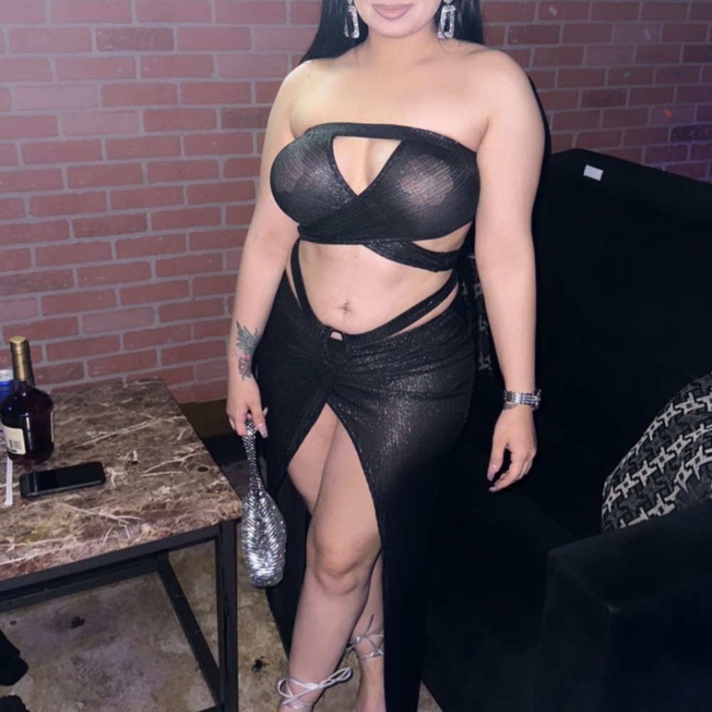 Sexy, two-piece gray sparkle, outfit size small, very stretchy